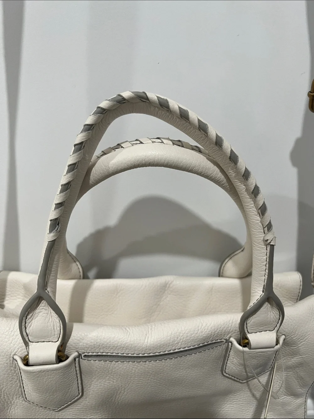 Fossil Cream Leather Trinity Satchel with Braided Top Handle NWT